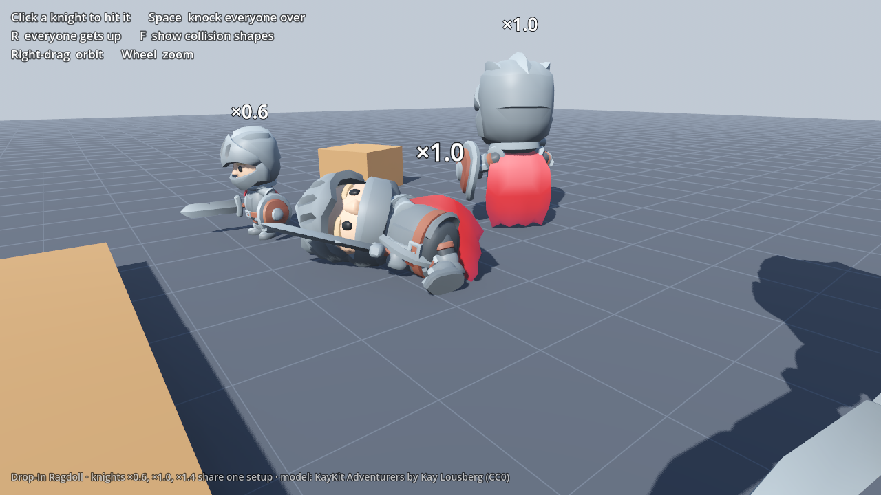 A knight knocked flat beside two still standing